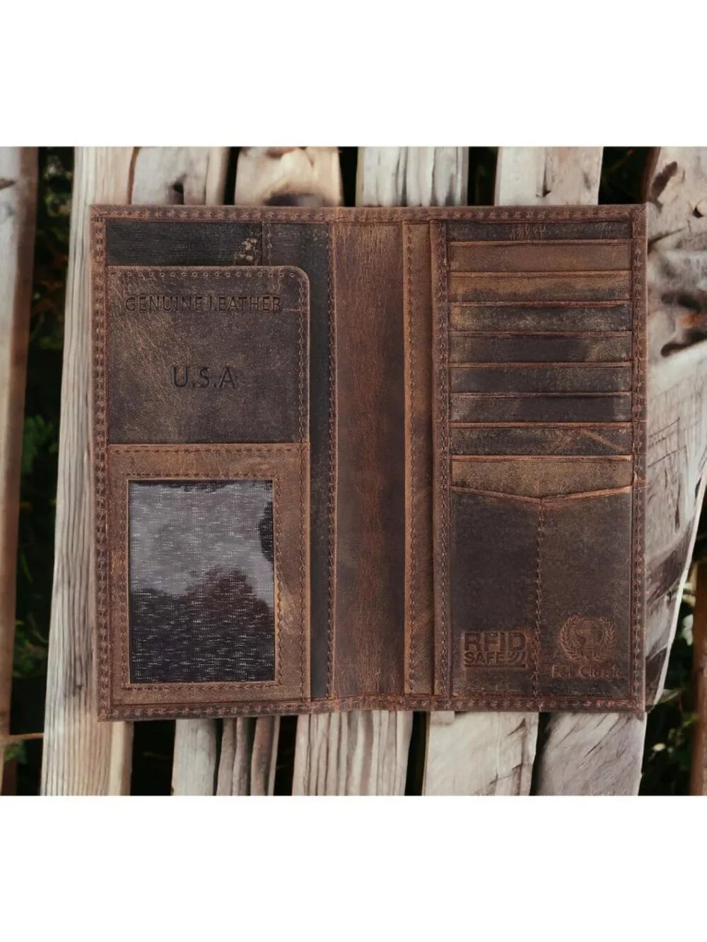 Vintage Leather RFID Bifold Wallet for Men | Classic Checkbook Holder, Buffalo